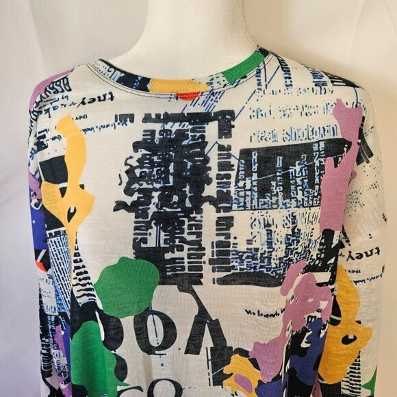 Shana Size M Art to Wear Newsprint Collage 3/4 Dolman Sleeve Top - Picture 2 of 10